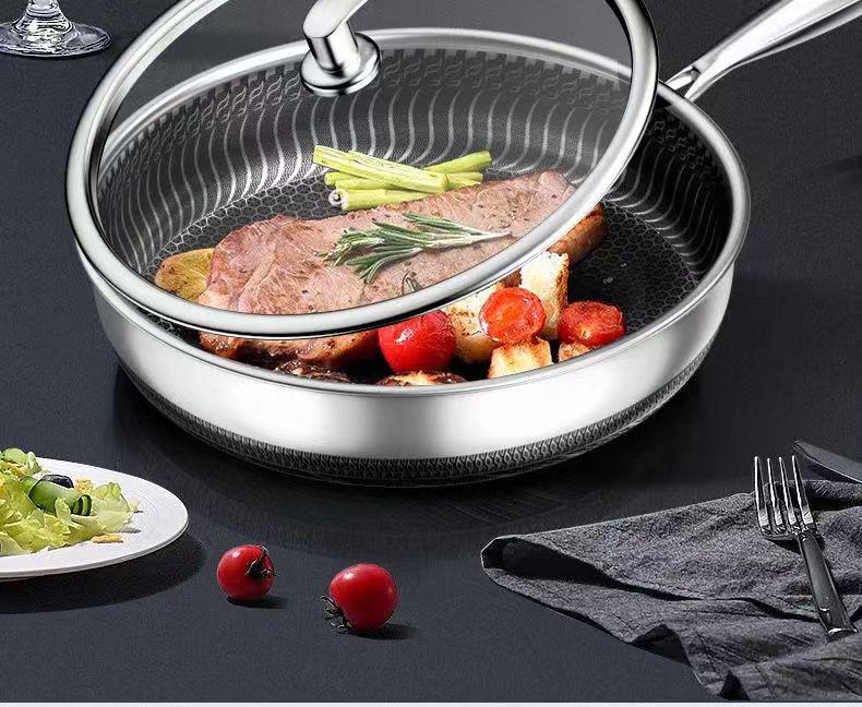 316L Stainless Steel Non-Stick Double-Sided Frying Pan for Eggs and Steak, Coating-Free, Flat-Bottom.