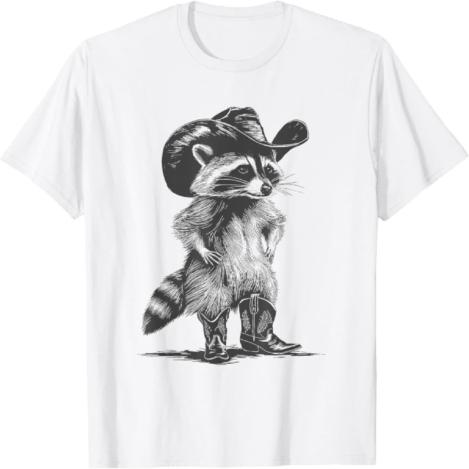 

BaruToW Racoon Cowboy Funny Racoon Graphic Meme Men Women T-Shirt XXXXXL білий