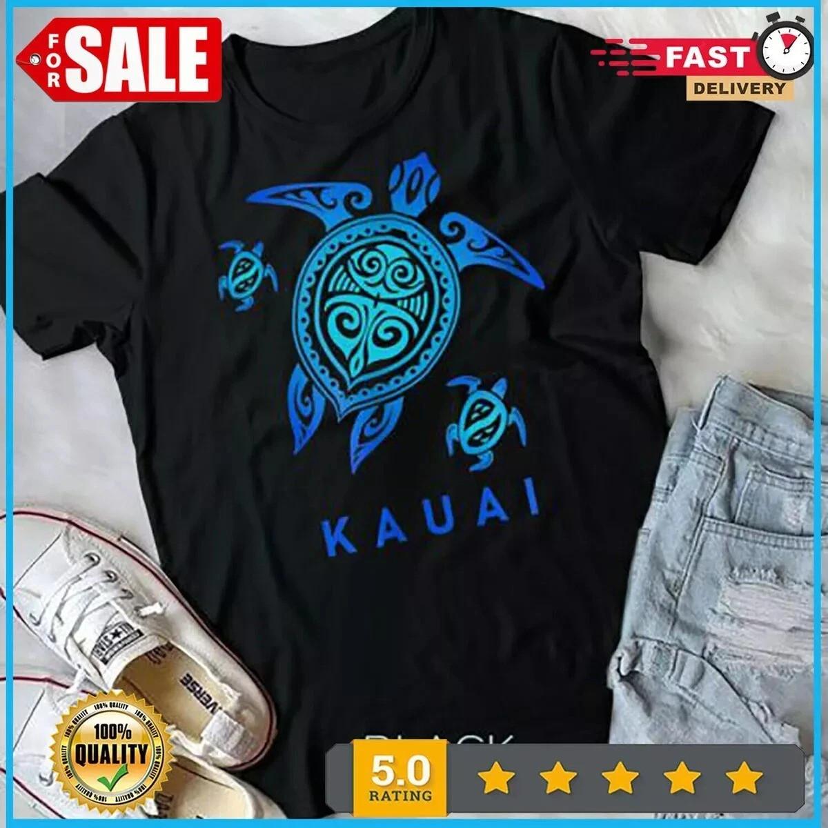 Kauai Hawaii T-Shirt Sea Blue Tribal Turtle Unisex T-shirt S-5XL S