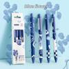 Conjunto de 4 Canetas Gel Florais Românticas Estampa Floral Adorável Ponta Esferográfica 0.5mm Tinta Preta para Escrever