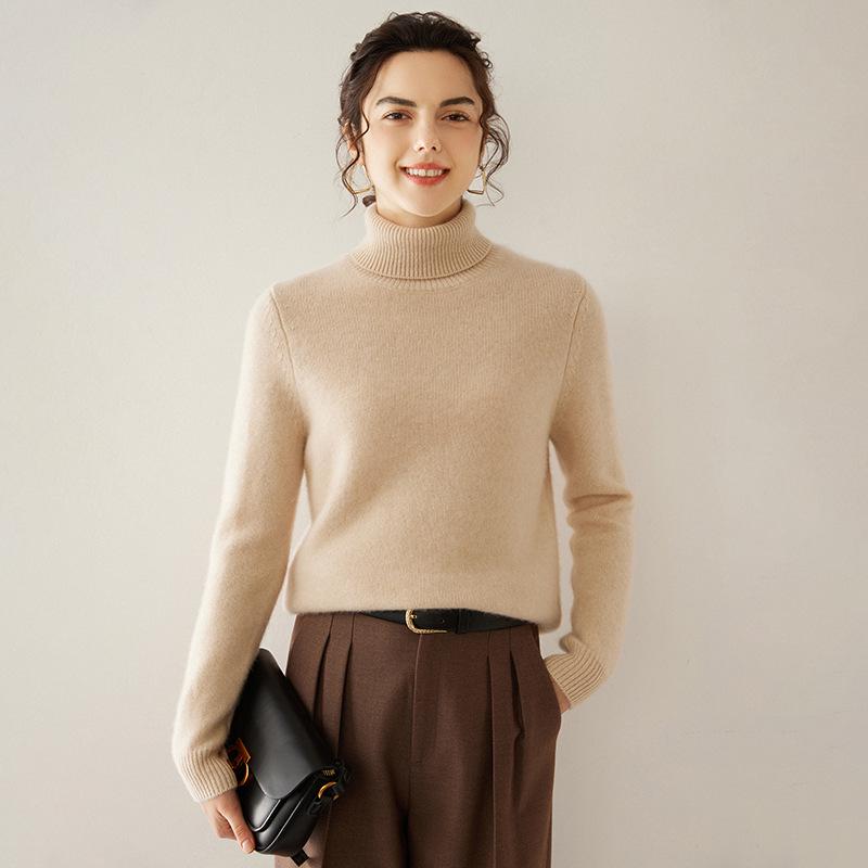 2024 Autumn/Winter Women's High Neck Cashmere Knit Sweater: Warm, Thick Base Layer with Long Sleeves