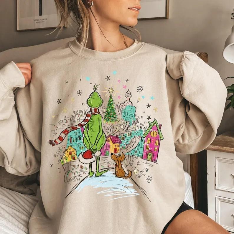 Retro Green Monster Christmas Sweatshirt Funny Holiday Graphic Gift S-5XL S