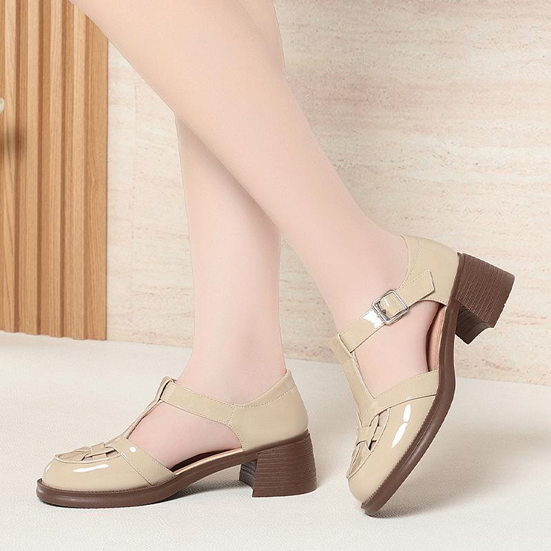 Fashion Roman Shoes In Summer Hollow Single Shoes Thick Heel Woven Pig Cage Shoes Hollowed Out Women's Bag-Toe Sandal Casual Fashionable