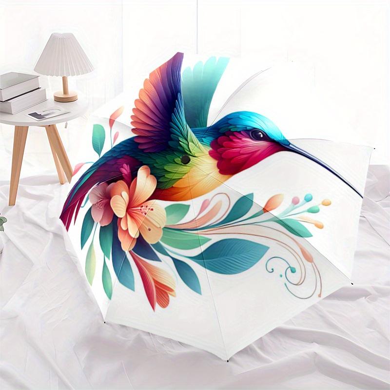 

1pc Colorful Hummingbird with Flowers: Perfect for Auto-Open Close Umbrella, Portable Folding Design, 8-Bone Iron Frame Outdoor Umbrella, Ideal F