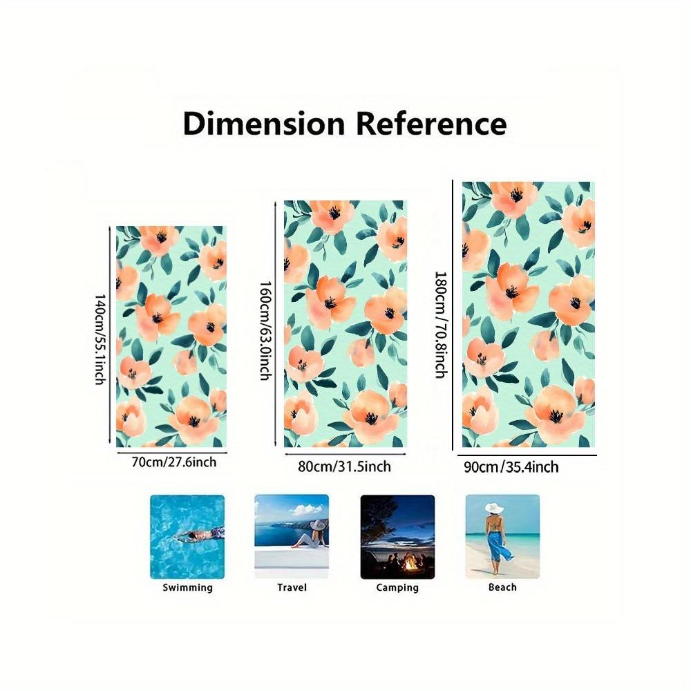 1pc Floral Beach Towel - Quick-Dry Microfiber,Lightweight & Absorbent, Vibrant Orange & Green Floral Design, Compact Travel Pool