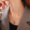Trendy Retro Round Brand Engraved Rose Pendant Necklace Fashionable Simple Versatile High-End Necklace