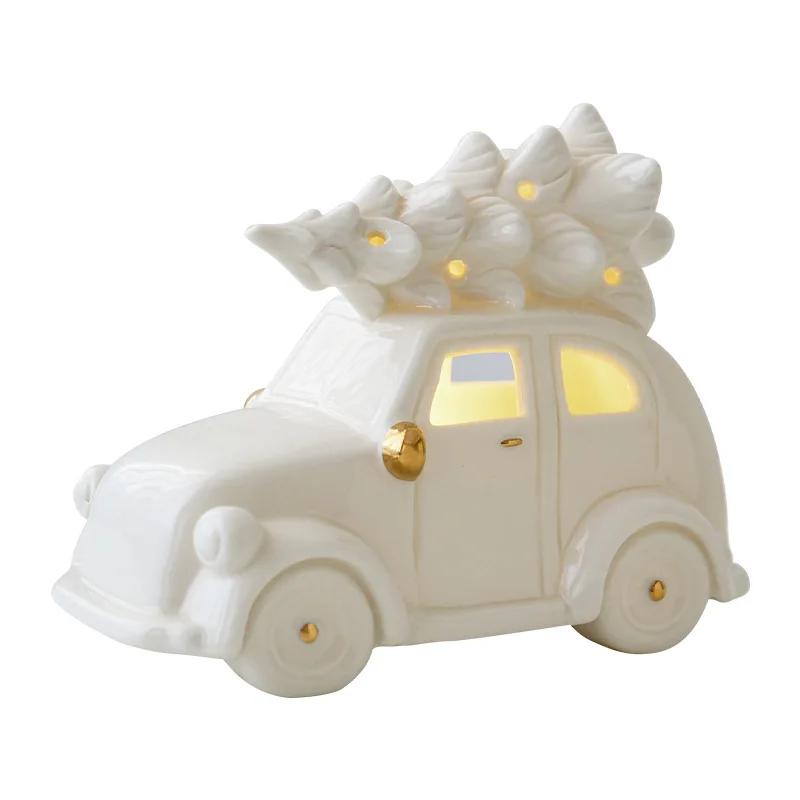 Keramik Weihnachten leuchtender Schneemann leuchtendes Auto kleine Tischplatte Heimschmuck Weihnachtsgeschenk