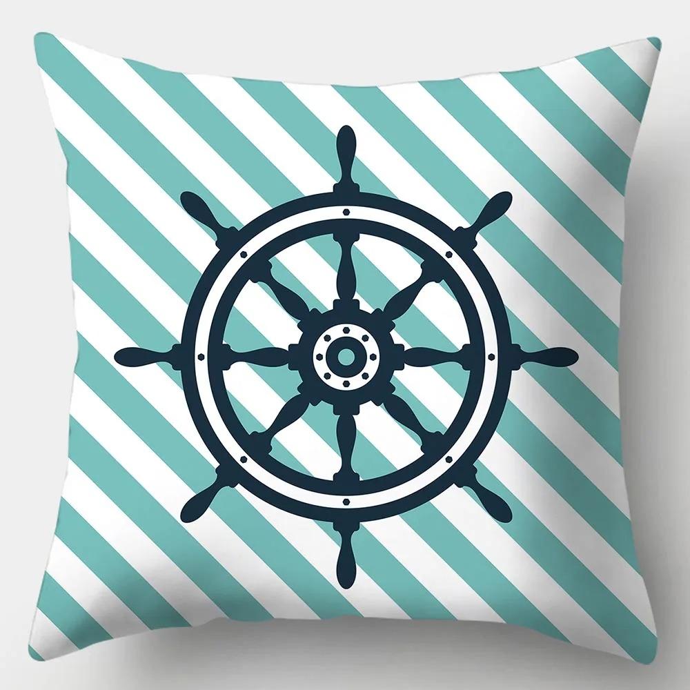 Home Decor Sailor Style Pattern Cushion Cover Square Bedroom Living Room Sofa Marine Theme Printed Cushion Cover 45cmX45cm