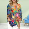 Women's Three Quarter Sleeve Round-Neck T-Shirt Loose Shirts Casual Luminous Glass Print Tee Tops