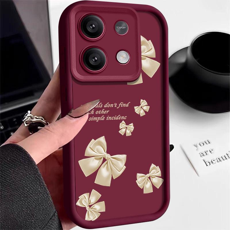Bowknot Print Soft TPU Matte Case For Xiaomi 14T Pro 13T Poco F6 X6 X5 Redmi 13C Note 13 12 Pro 11 Solid Color Shockproof Lens Protection Phone Cover
