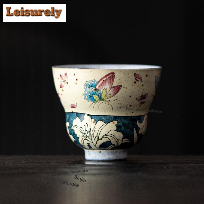 2pc/lot Caramel Glaze Butterfly Lily Gourd Teacup Creative Tea Bowl Jug Tea-tasting Fragrance Cup Jianzhan Master Cups Cafe 25ml