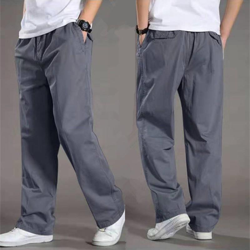 Men's Plus Size Elastic Waist Cargo Pants – Casual, Loose Fit, Solid Color