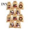 Santa Claus Snowman Reindeer Prints Christmas Jute Burlap Gift Bags, Drawstring Treat Candy Small Bags for Parties Bag, Reusable Linen Packaging Pouch