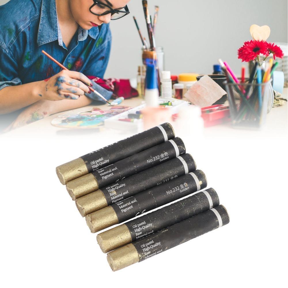 

6PCS Soft Textured Rich Hue Pastel Set 2.67×0.43 in Metallic Drawing Stick Mixed Media Art золотий