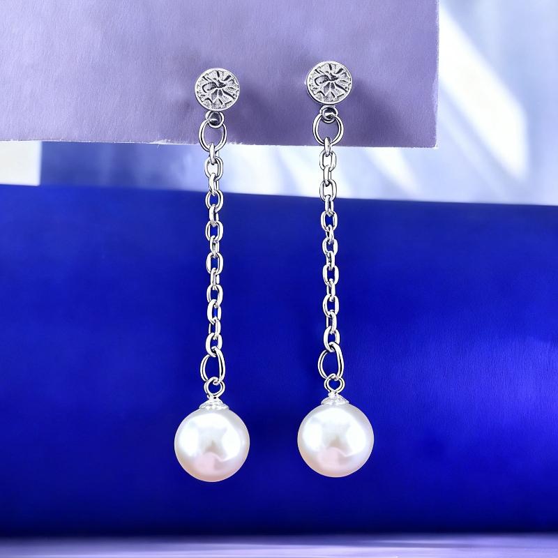 Women's Hanging Earrings Imitation Pearl Ball Pendants Dangle Earrings Silver Chain Drop Earrings for Female trend