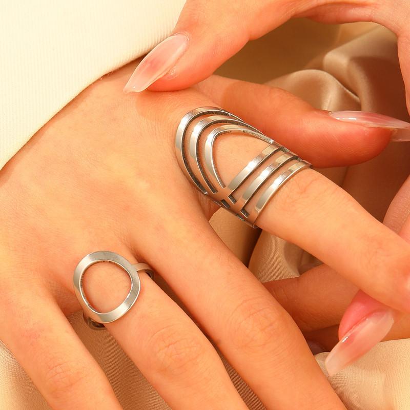 Irregular Hollow Opening Rings For Women Stainless Steel Gold Color Geometric Ring Fashion Simple Party Christmas Jewelry Gift