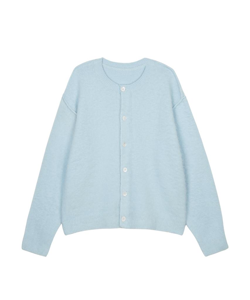 Guvo Out Seam Round-Neck Cardigan, Sky-Blue