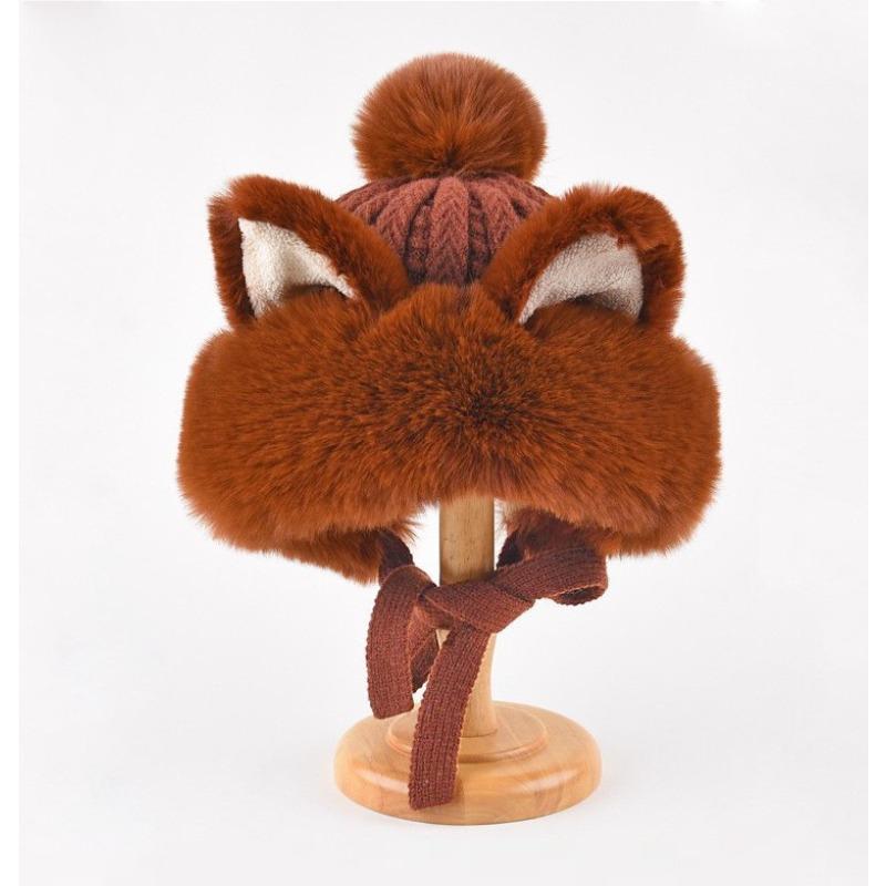 A Versatile and Warm Lei Feng Hat for Women in Autumn and Winter A Cute and Unique Pullover Hat with A Fluffy Woolen Cap