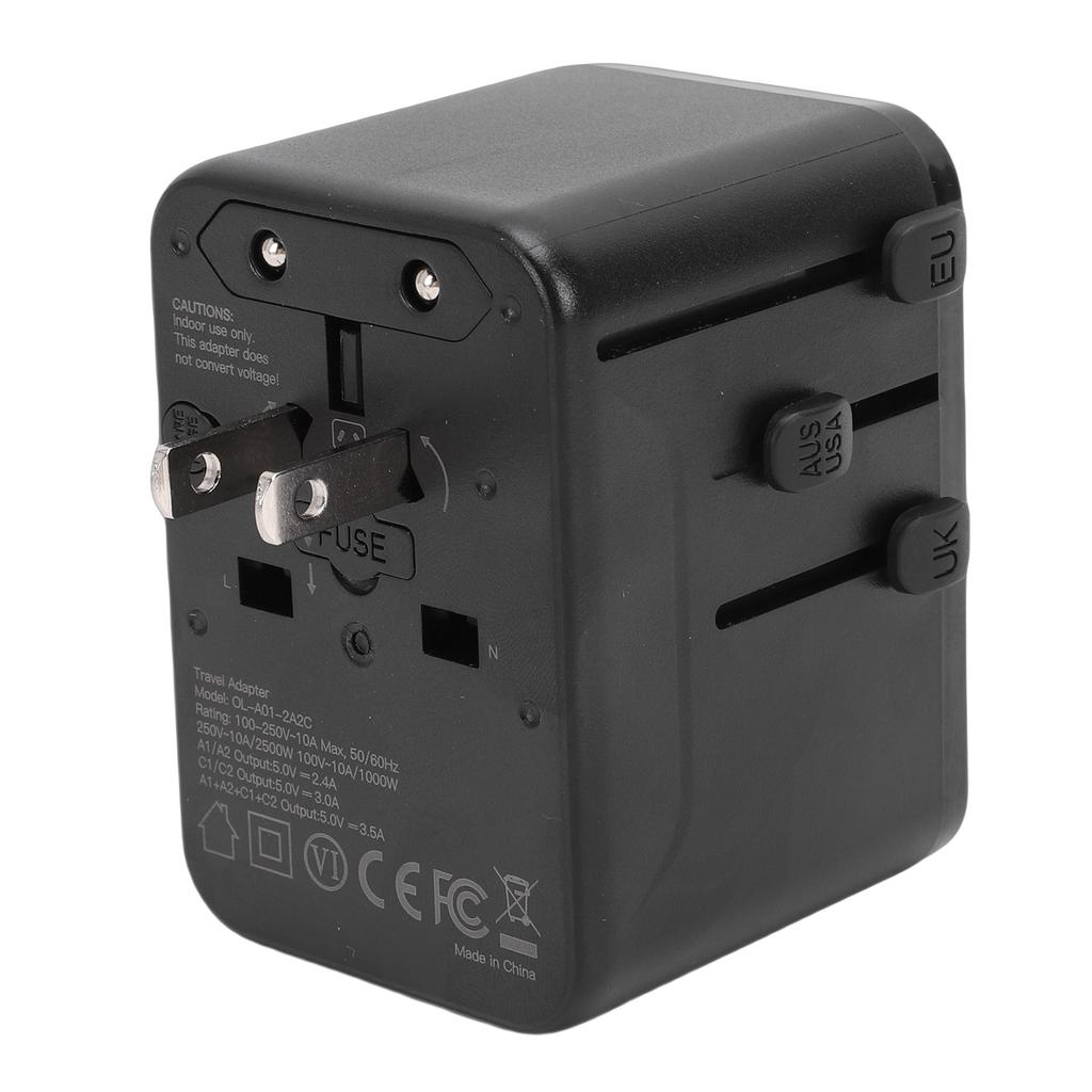 Universal Travel Adapter 2500W 10A 2 USB 2 Type C Port International Power Adapter Worldwide Charger for Business Trip