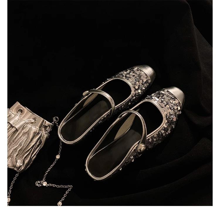 Grape Mother Sparkling Sequined Cool Slippers Children Thick Heel Single Shoes 2025 Spring Women's Fashion Huizhou Women's Shoes Muller Shoes