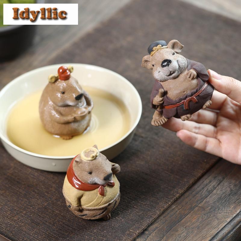 Yixing Zisha Capybara Eight Precepts Wukong Incense Holder Tea Pet Elegant Tea Sculpture Tea Figurine Play Toys Tea Statue Craft