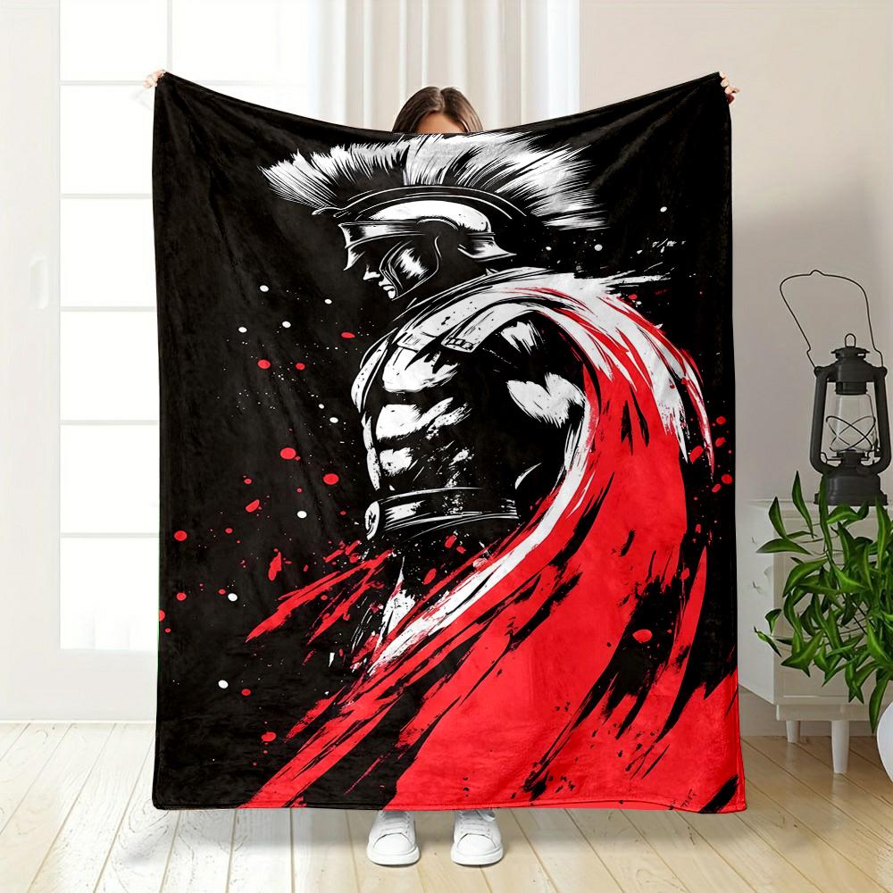 Spartan Warrior With Red Cape Patterned flannel blanket perfect for the bedroom living room, sofa, or a little nap