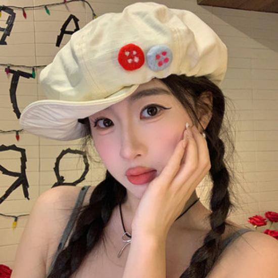 Korean Spring/Summer Niche High-End Rose Flower Beret for Women, Vintage Stylish Beret, Painter's Hat