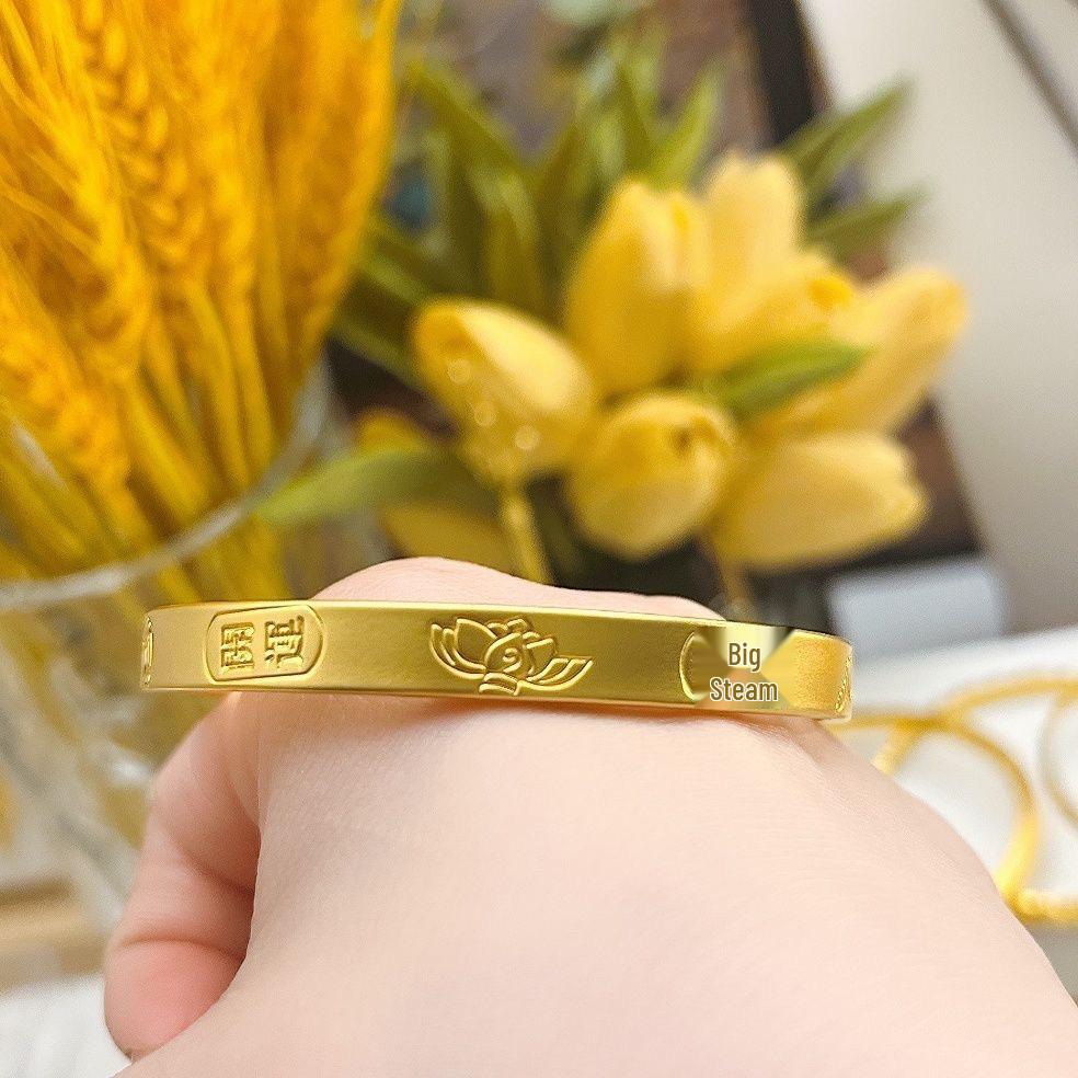 Shajin Jewelry Lotus Open Bangle: Women's Imitation Gold, Wedding Accessory, Solid Charm, Ancient Method Design.