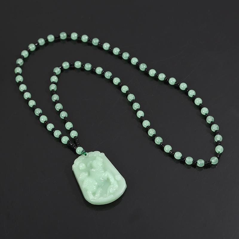 Light Green Imitation Hetian Jade Zodiac Pendant Necklace