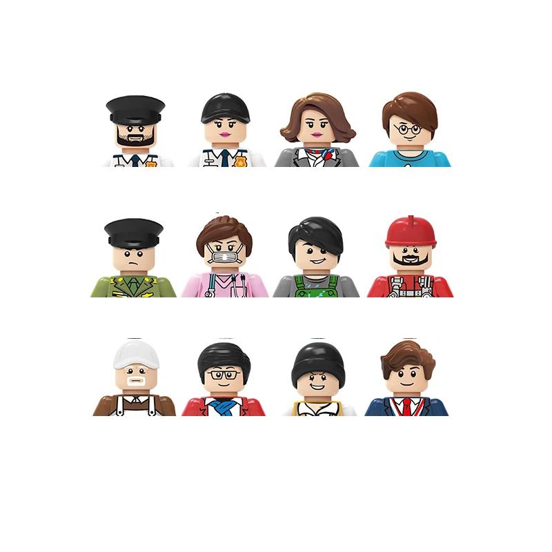 Non-Toxic City Characters Action Figures Building Blocks Policeman Teacher Fireman Occupation Mini Figurine Dolls Bricks Set Children Toys