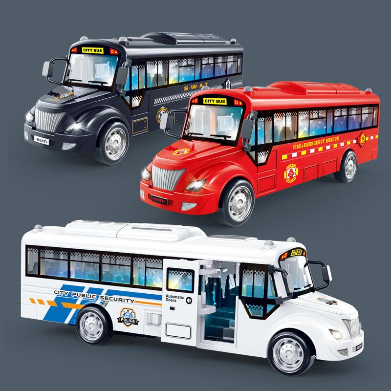 Public Bus Plastic Playset With Sound And Light Function Kids Model Simulation