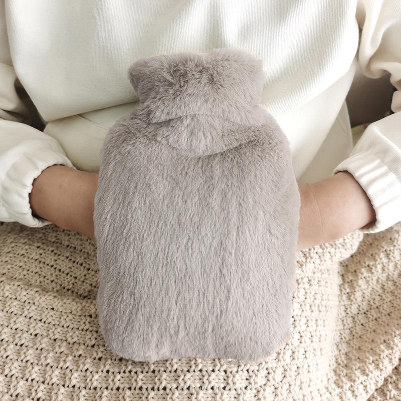 Dual-Plug Plush Hot Water Bottle with PVC Liner