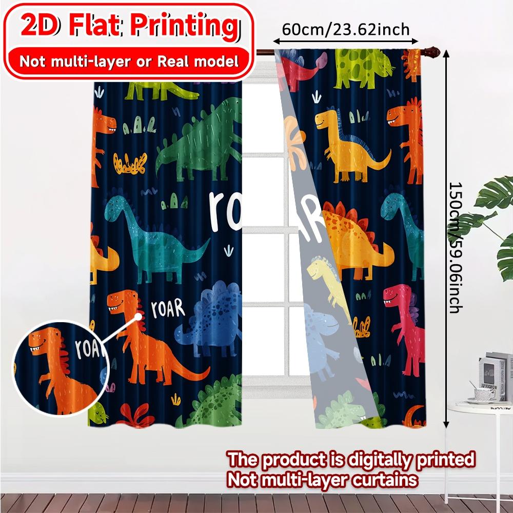 2D Flat Printing  2pcs Dino Parade Popular Window Curtain Yarn Curtains Art Deco Festive Ldeal for Digital Printing Living Room