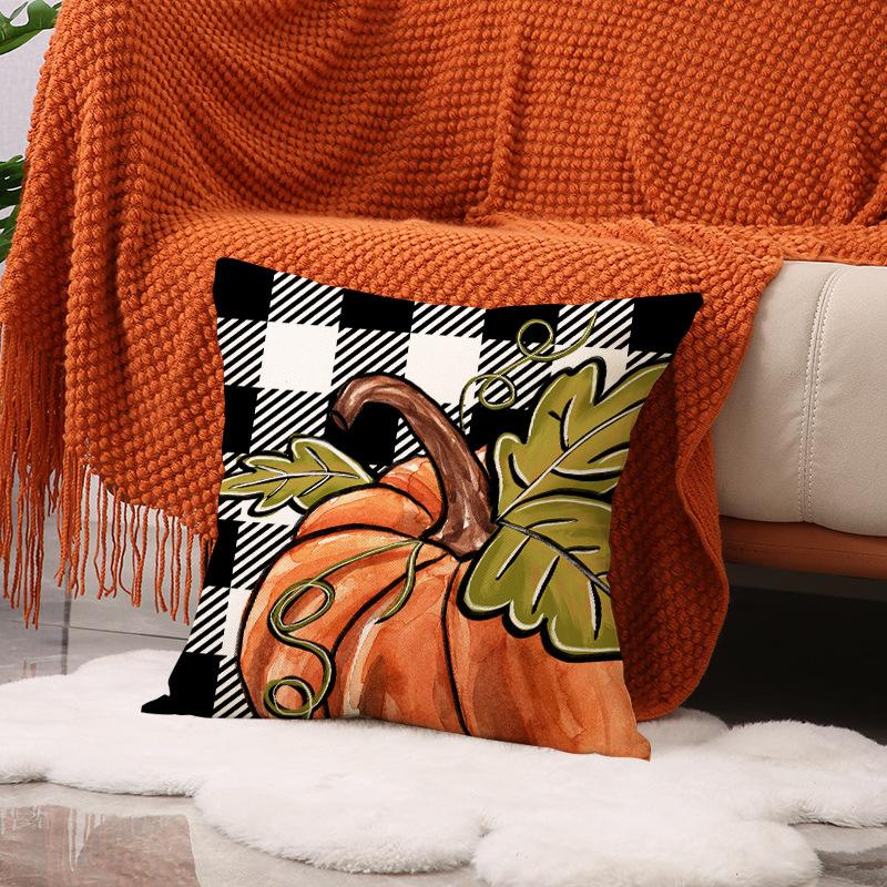 New Thanksgiving Pillow Cover Autumn Plaid Set Maple Leaf Print Cushion Indoor Versatile Sofa Cushion