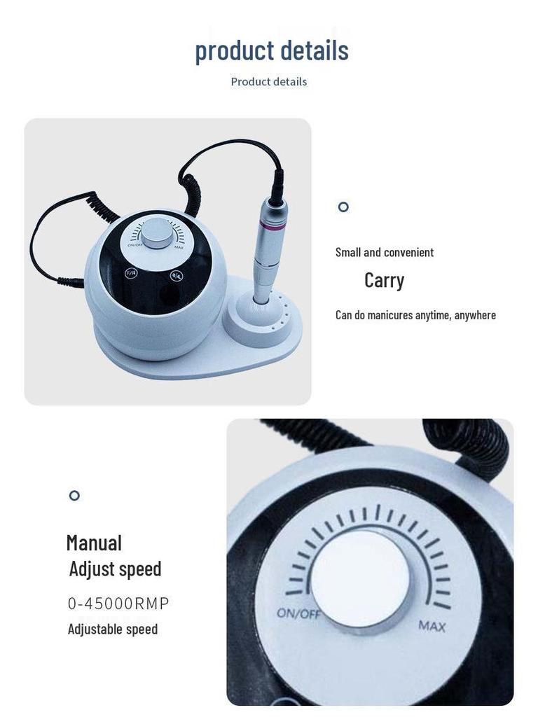 High-Speed 45000RPM Electric Nail Grinder for Professional Gel Polish Removal