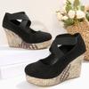 Fashion New Women's Wedges Shoes Spring Autumn Round Head Fashion Platform High Heels Cross with Single Shoes Straw Zapatos De Mujer