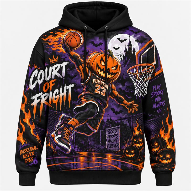 Halloween Hoodie 2026 Trendiger 3D-Druck Gothic Streetwear Übergroßer Pullover Geist Kürbis Totenkopf Hexe Horror Vintage Lässig