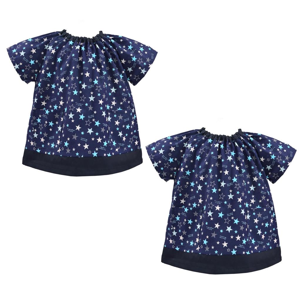 COLORFUL CANDY STYLE Kurzarm-Kittel Brilliant Star Marineblau 2er-Set Jungen Cooler Kurzarm-Kittel Kindergarten-Schürze für Grundschüler