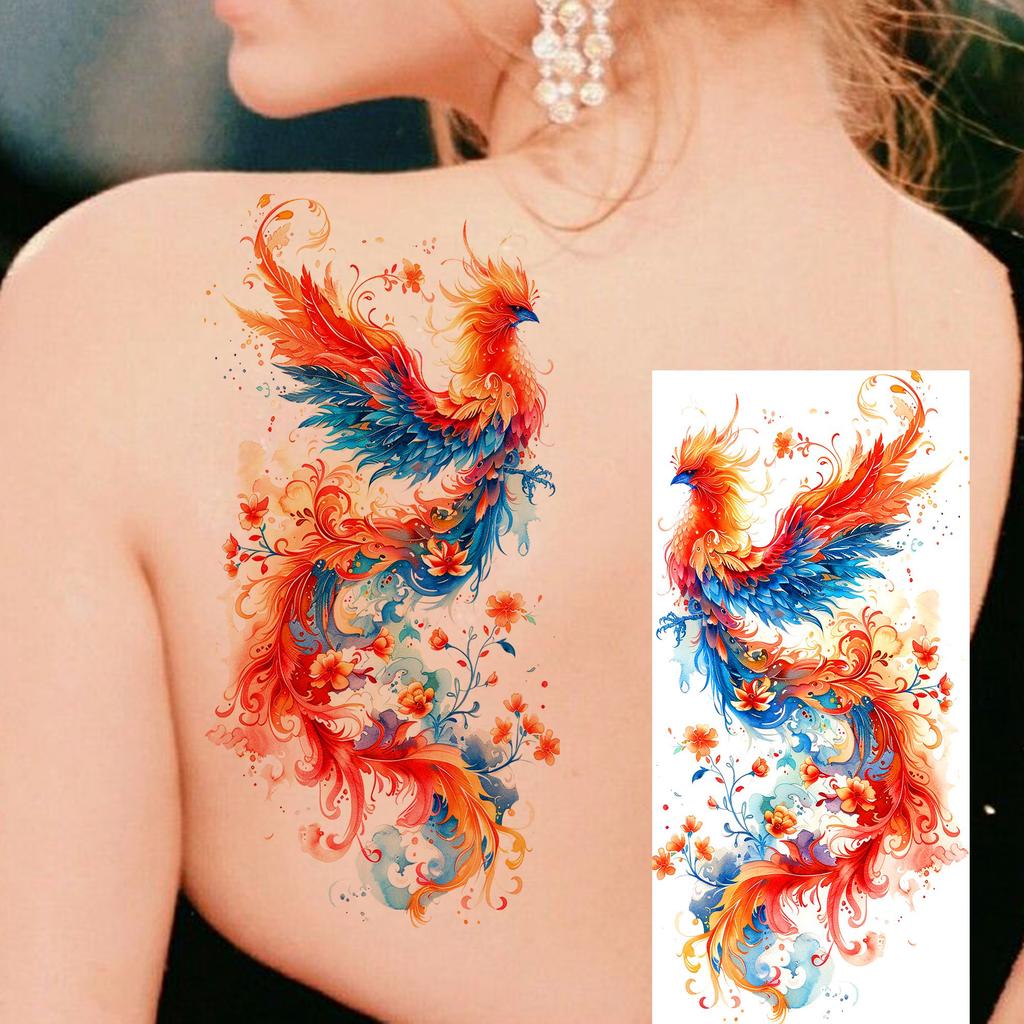 1 Sheet Phoenix Watercolor Temporary Tattoos For Women Girls Fake Covers Up Water Transfer Tattoo Sticker Adults Arm Waist Thigh