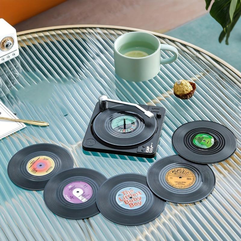 1pc Retro Vinyl Record Coaster Set with Storage Stand - Heat-Resistant, CD-Shaped Drink Mats for Coffee & Tea Cups