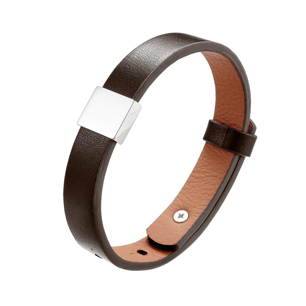 Men'S And Women'S Genuine Leather Bracelet, Simple Stainless Steel Smooth Surface Lettering Cowhide Bracelet Diy Leather Bracelet