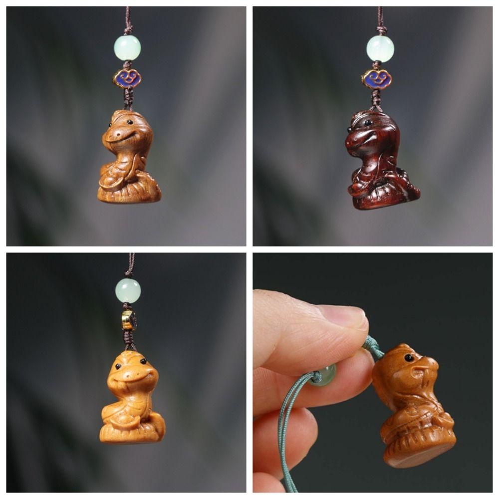 Cute Zodiac Snake Dolls Auspicious Green Sandalwood Ornament New Year Carved Pendant  Couple