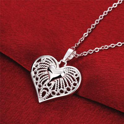 Collier classique creux en forme de cœur, version coréenne, plaqué argent S925, bijoux