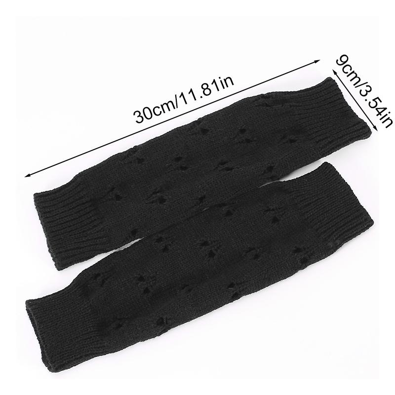 1Pair Fingerless Gloves Half-Finger Hollow Heart Soft Flexible Wool Warm Solid Color Knitted Cold-proof