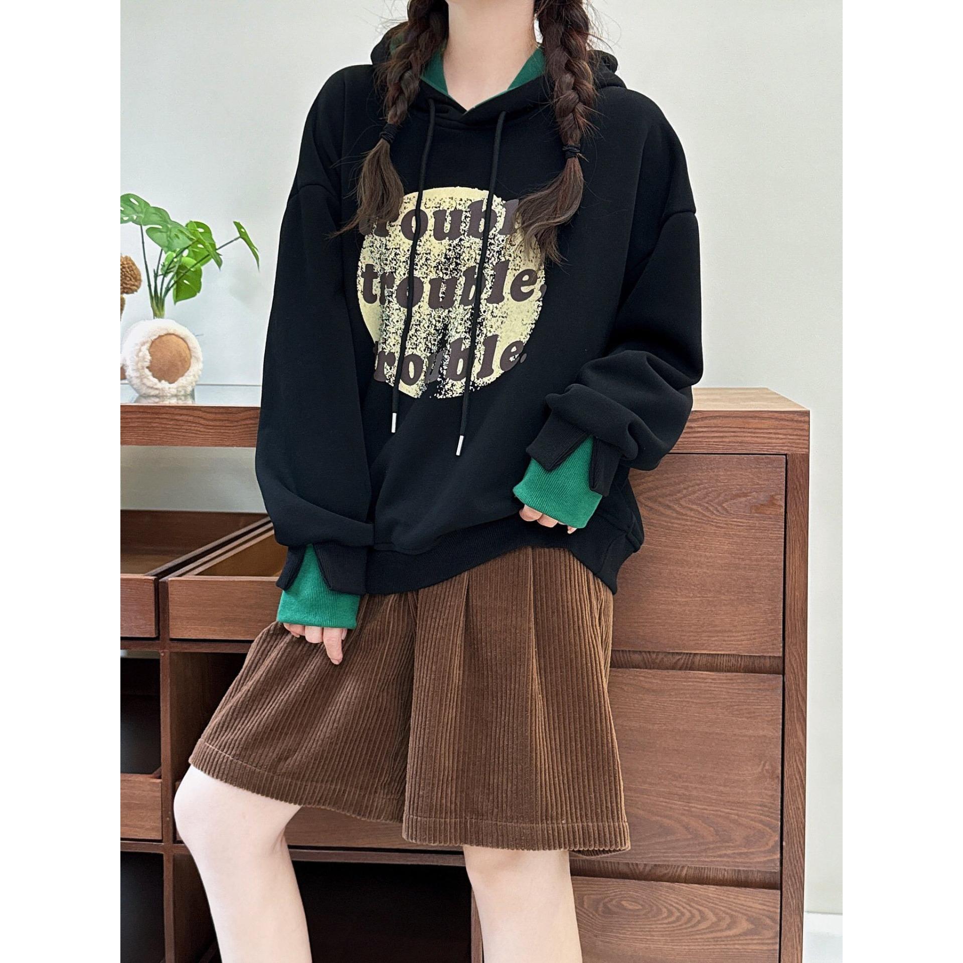 

Женские толстовки с капюшоном, свитера, шапки, топы с цветочным принтом, зимняя хлопковая толстая свободная одежда One Size чёрный