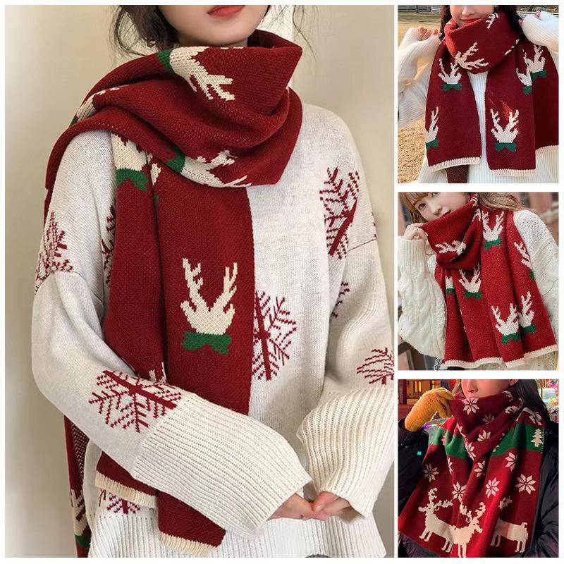 New gift christmas red scarf winter plaid scarf women's imitation cashmere versatile knitted shawl women