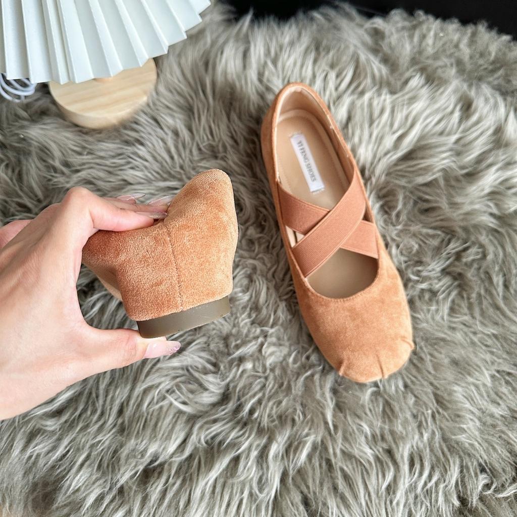 Sheepskin Version Inner Height Increase Single Shoes Women's Retro Leather Gentle Ballet Shoes Temperament Fairy Wind Cross Belt Grandma Shoes