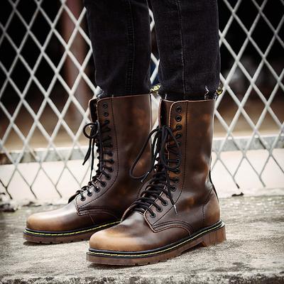 Large Size Foreign Trade Men's High Leather Boots British Men's and Women's Boots Riding Boots Long Knight Boots Tooling Couple Boots