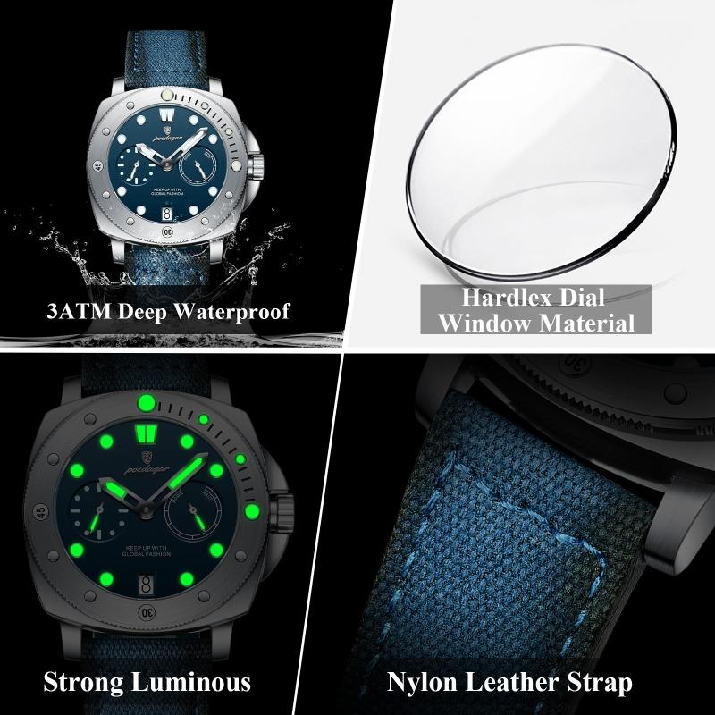 POEDAGAR High Quality Watches for Man Waterproof Luminous Date Exquisite Men Clock Nylon Leather Quartz Fashion Wristwatch