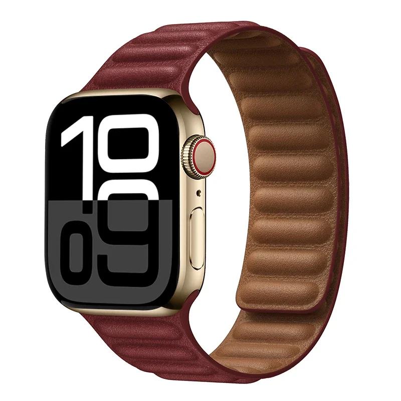 Leather Strap for Apple Watch Band 42mm 46mm 45mm 44mm 40mm Original Magnetic Loop Link Bracelet iWatch Ultar 2 49mm 10 9 8 7 SE